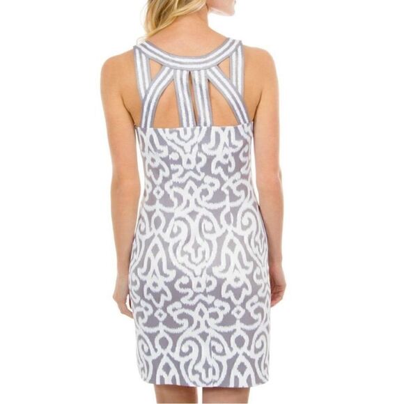 Gretchen Scott Designs Women’s Isosceles Arabesque Taupe and White Sleeveless Je - Picture 3 of 10